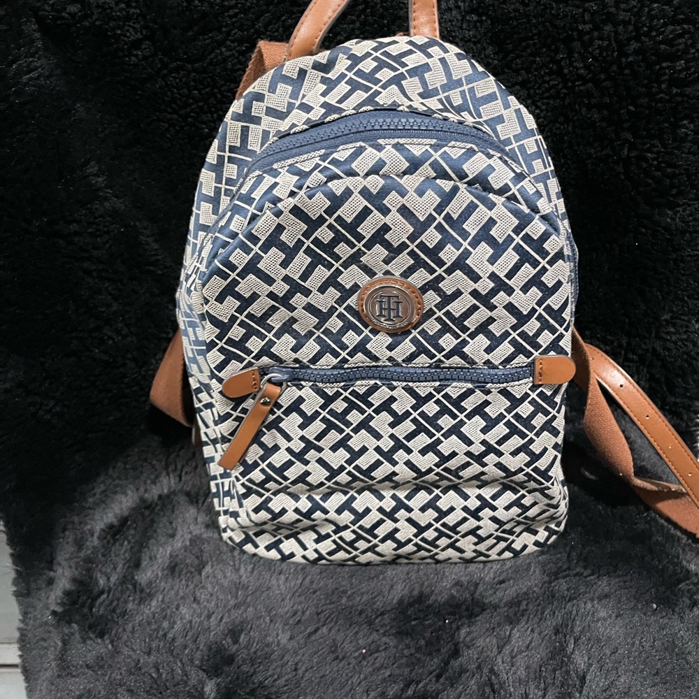 Tommy Hilfiger Blue and Brown Patterned Backpack